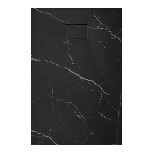 HD Marco Black Marble 100x80 SMC kompozit magasított szögletes kőhatású zuhanytálca, 15 cm magas, szifonnal