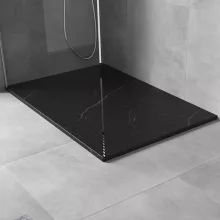 HD Marco Black Marble 100x80 SMC kompozit magasított szögletes kőhatású zuhanytálca, 15 cm magas, szifonnal