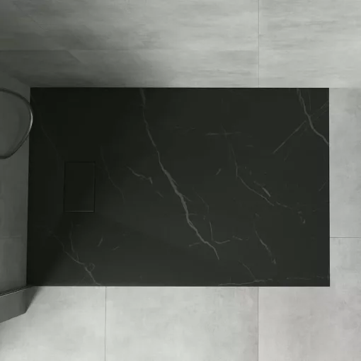 HD Marco Black Marble 100x80/120x90 SMC kompozit magasított szögletes kőhatású zuhanytálca, 15 cm magas, szifon nélkül