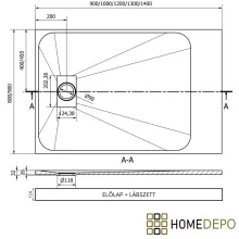HD Marco Black Marble 100x80/120x90 SMC kompozit magasított szögletes kőhatású zuhanytálca, 15 cm magas, szifon nélkül