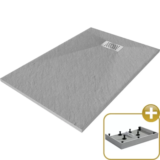 HD Marco+ Gray 120x90 SMC kompozit magasított szögletes kőhatású zuhanytálca, krómozott ráccsal, 15 cm magas, szifon nélkül