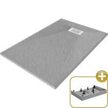 HD Marco+ Gray 120x90 SMC kompozit magasított szögletes kőhatású zuhanytálca, fehér ráccsal, 15 cm magas, szifon nélkül