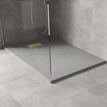 HD Marco+ Gray 100x80 SMC kompozit magasított szögletes kőhatású zuhanytálca, arany színű ráccsal, 15 cm magas, szifonnal