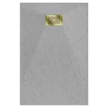 HD Marco+ Gray 100x80/120x90 SMC kompozit magasított szögletes kőhatású zuhanytálca, arany színű ráccsal, 15 cm magas, szifon nélkül