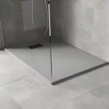 HD Marco+ Gray 120x90 SMC kompozit magasított szögletes kőhatású zuhanytálca, fekete ráccsal, 15 cm magas, szifonnal