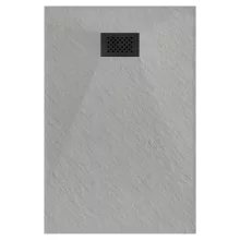 HD Marco+ Gray 100x80/120x90 SMC kompozit magasított szögletes kőhatású zuhanytálca, fekete ráccsal, 15 cm magas, szifon nélkül