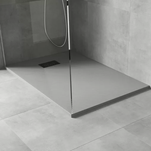 HD Marco+ Gray 100x80/120x90 SMC kompozit magasított szögletes kőhatású zuhanytálca, fekete ráccsal, 15 cm magas, szifon nélkül