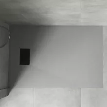 HD Marco+ Gray 100x80/120x90 SMC kompozit magasított szögletes kőhatású zuhanytálca, fekete ráccsal, 15 cm magas, szifon nélkül