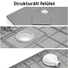 HD Marco Gray 120x90 SMC kompozit magasított szögletes kőhatású zuhanytálca, 15 cm magas, szifonnal