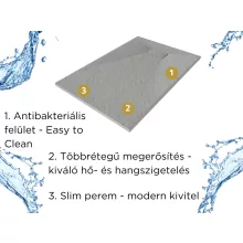 HD Marco Gray 120x90 SMC kompozit magasított szögletes kőhatású zuhanytálca, 15 cm magas, szifon nélkül