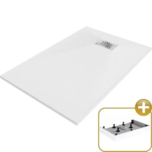 HD Marco+ White 70x100 SMC kompozit magasított szögletes kőhatású zuhanytálca, krómozott ráccsal, 15 cm magas, szifon nélkül