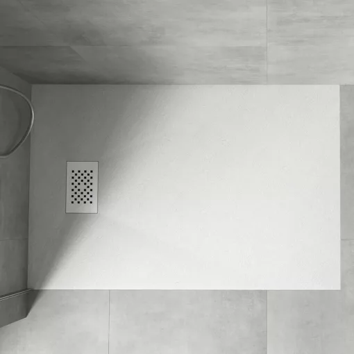 HD Marco+ White 70x90 SMC kompozit magasított szögletes kőhatású zuhanytálca, fehér ráccsal, 15 cm magas, szifon nélkül