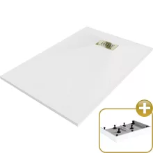 HD Marco+ White 70x90 SMC kompozit magasított szögletes kőhatású zuhanytálca, arany színű ráccsal, 15 cm magas, szifon nélkül