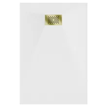 HD Marco+ White 70x90 SMC kompozit magasított szögletes kőhatású zuhanytálca, arany színű ráccsal, 15 cm magas, szifon nélkül