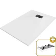 HD Marco+ White 100x70 SMC kompozit magasított szögletes kőhatású zuhanytálca, fekete ráccsal, 15 cm magas, szifon nélkül