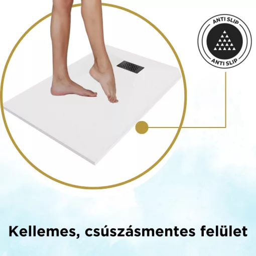 HD Marco+ White 100x70 SMC kompozit magasított szögletes kőhatású zuhanytálca, fekete ráccsal, 15 cm magas, szifon nélkül