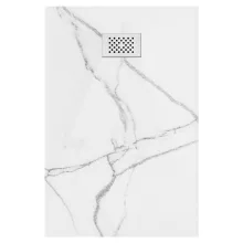 HD Marco+ White Marble 120x90 SMC kompozit magasított szögletes kőhatású zuhanytálca, fehér ráccsal, 15 cm magas, szifonnal