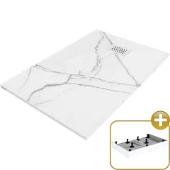   HD Marco+ White Marble 100x80/120x90 SMC kompozit magasított szögletes kőhatású zuhanytálca, fehér ráccsal, 15 cm magas, szifon nélkül