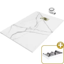 HD Marco+ White Marble 120x90 SMC kompozit magasított szögletes kőhatású zuhanytálca, arany színű ráccsal, 15 cm magas, szifonnal