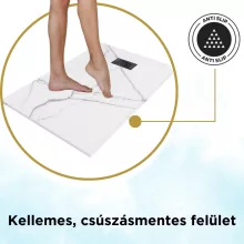 HD Marco+ White Marble 120x90 SMC kompozit magasított szögletes kőhatású zuhanytálca, fekete ráccsal, 15 cm magas, szifon nélkül