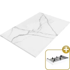   HD Marco White Marble 100x80/120x90 SMC kompozit magasított szögletes kőhatású zuhanytálca, 15 cm magas, szifon nélkül