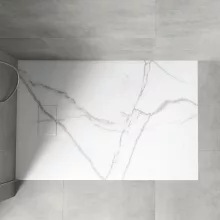 HD Marco White Marble 100x80/120x90 SMC kompozit magasított szögletes kőhatású zuhanytálca, 15 cm magas, szifon nélkül