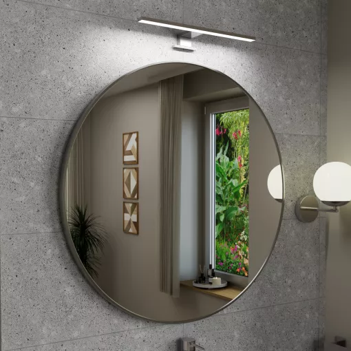 HD Lucy Chrome 80x80 cm széles fürdőszobai kerek fali tükör, krómozott alumínium kerettel és LED lámpával