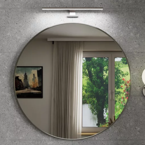 HD Lucy Chrome 80x80 cm széles fürdőszobai kerek fali tükör, krómozott alumínium kerettel és LED lámpával