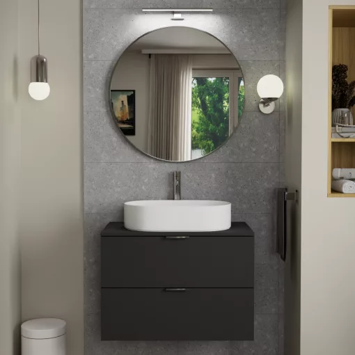 HD Lucy Chrome 80x80 cm széles fürdőszobai kerek fali tükör, krómozott alumínium kerettel és LED lámpával