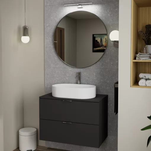 HD Lucy Chrome 80x80 cm széles fürdőszobai kerek fali tükör, krómozott alumínium kerettel és LED lámpával