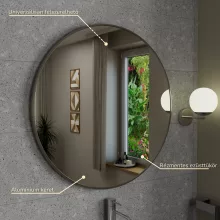 HD Lucy Chrome 80x80 cm széles fürdőszobai kerek fali tükör, krómozott alumínium kerettel és LED lámpával