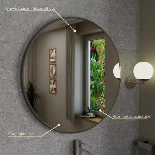 HD Lucy Chrome 80x80 cm széles fürdőszobai kerek fali tükör, krómozott alumínium kerettel és LED lámpával