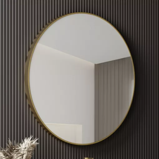 HD Lucy Gold 80 cm széles fürdőszobai kerek fali tükör, arany színű alumínium kerettel