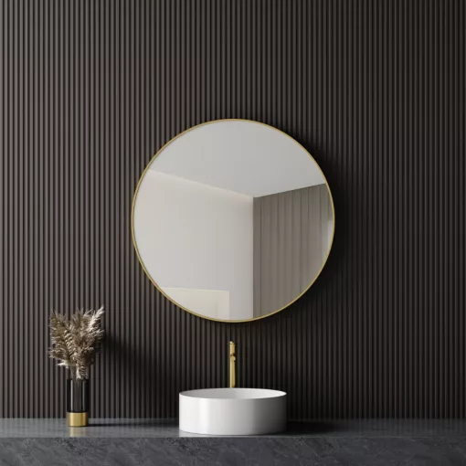 HD Lucy Gold 80 cm széles fürdőszobai kerek fali tükör, arany színű alumínium kerettel