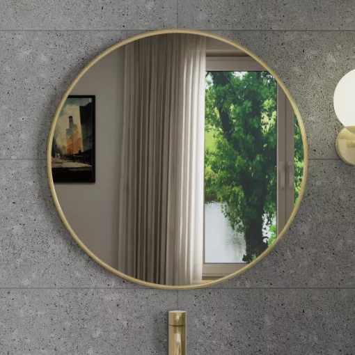 HD Lucy Gold 60x60 cm széles fürdőszobai kerek fali tükör, arany színű alumínium kerettel