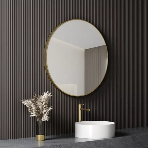 HD Lucy Gold 80 cm széles fürdőszobai kerek fali tükör, arany színű alumínium kerettel