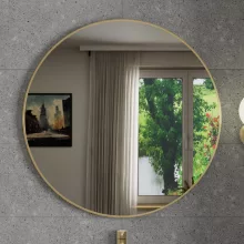 HD Lucy Gold 80x80 cm széles fürdőszobai kerek fali tükör, arany színű alumínium kerettel