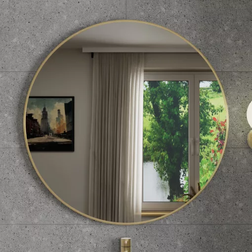 HD Lucy Gold 80x80 cm széles fürdőszobai kerek fali tükör, arany színű alumínium kerettel
