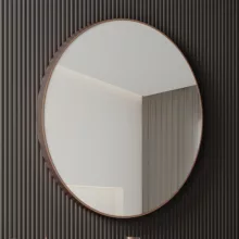 HD Lucy Brushed Copper 80 cm széles fürdőszobai kerek fali tükör, szálcsiszolt réz színű alumínium kerettel