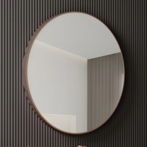 HD Lucy Brushed Copper 80 cm széles fürdőszobai kerek fali tükör, szálcsiszolt réz színű alumínium kerettel
