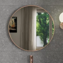 HD Lucy Brushed Copper 60x60 cm széles fürdőszobai kerek fali tükör, szálcsiszolt réz színű alumínium kerettel