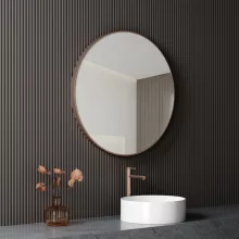 HD Lucy Brushed Copper 80 cm széles fürdőszobai kerek fali tükör, szálcsiszolt réz színű alumínium kerettel