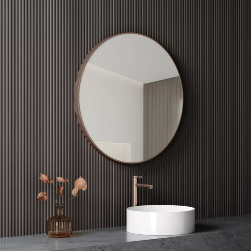 HD Lucy Brushed Copper 80 cm széles fürdőszobai kerek fali tükör, szálcsiszolt réz színű alumínium kerettel