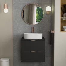 HD Lucy Brushed Copper 60x60 cm széles fürdőszobai kerek fali tükör, szálcsiszolt réz színű alumínium kerettel