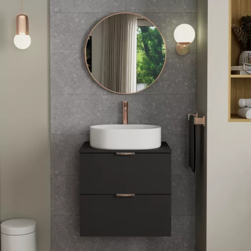 HD Lucy Brushed Copper 60x60 cm széles fürdőszobai kerek fali tükör, szálcsiszolt réz színű alumínium kerettel