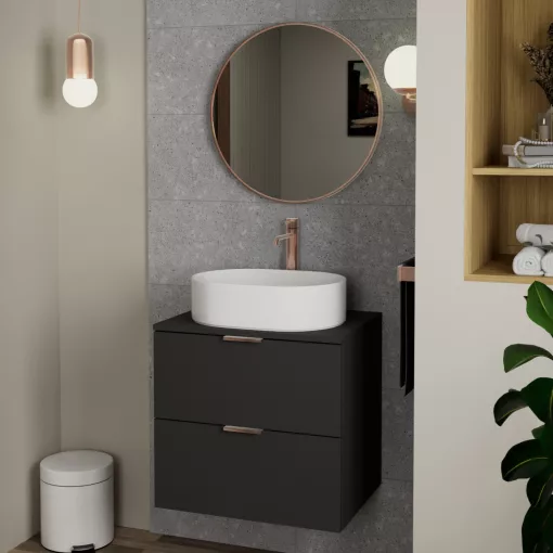 HD Lucy Brushed Copper 60x60 cm széles fürdőszobai kerek fali tükör, szálcsiszolt réz színű alumínium kerettel