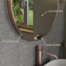 HD Lucy Brushed Copper 60x60 cm széles fürdőszobai kerek fali tükör, szálcsiszolt réz színű alumínium kerettel