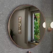 HD Lucy Brushed Copper 80x80 cm széles fürdőszobai kerek fali tükör, szálcsiszolt réz színű alumínium kerettel