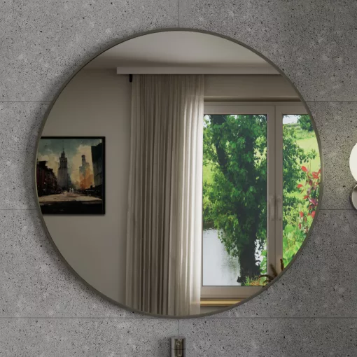 HD Lucy Brushed Copper 80x80 cm széles fürdőszobai kerek fali tükör, szálcsiszolt réz színű alumínium kerettel
