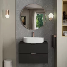 HD Lucy Brushed Copper 80x80 cm széles fürdőszobai kerek fali tükör, szálcsiszolt réz színű alumínium kerettel